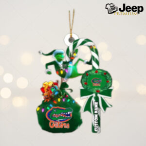 Florida Gators NCAA Custom Name Grinch Candy Cane Tree Decorations Christmas 2024 Ornament