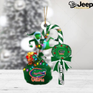 Florida Gators NCAA Custom Name Grinch Candy Cane Tree Decorations Christmas 2024 Ornament