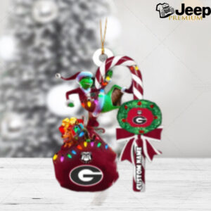 Georgia Bulldogs NCAA Custom Name Grinch Candy Cane Tree Decorations Christmas 2024 Ornament