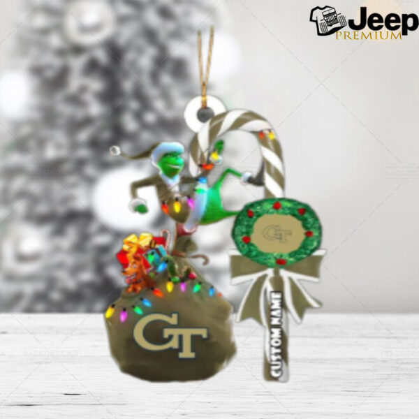 Georgia Tech Yellow Jackets NCAA Custom Name Grinch Candy Cane Tree Decorations Christmas 2024 Ornament