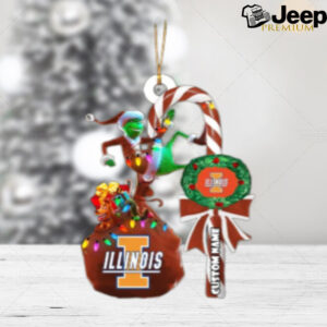 Illinois Fighting Illini NCAA Custom Name Grinch Candy Cane Tree Decorations Christmas 2024 Ornament