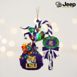 LSU Tigers NCAA Custom Name Grinch Candy Cane Tree Decorations Christmas 2024 Ornament