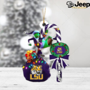 LSU Tigers NCAA Custom Name Grinch Candy Cane Tree Decorations Christmas 2024 Ornament