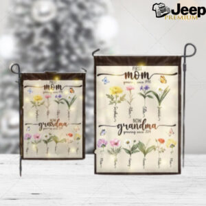 Mom’s Garden Solar LED Light Flag, Grandma’s Garden Flag Gift, Birth Month Flower With Family Name Garden Sign, Mother’s Day Gifts For Mom