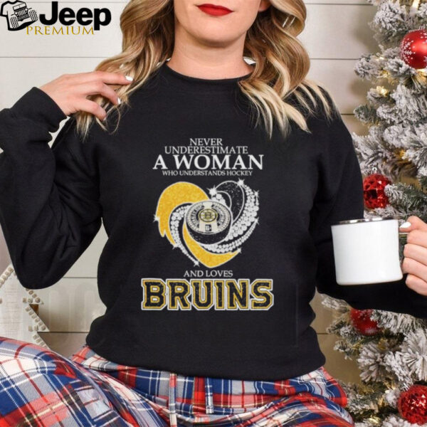 Never Underestimate A Woman Who Understand Hockey And Loves Boston Bruins X Heart Diamond Shirt