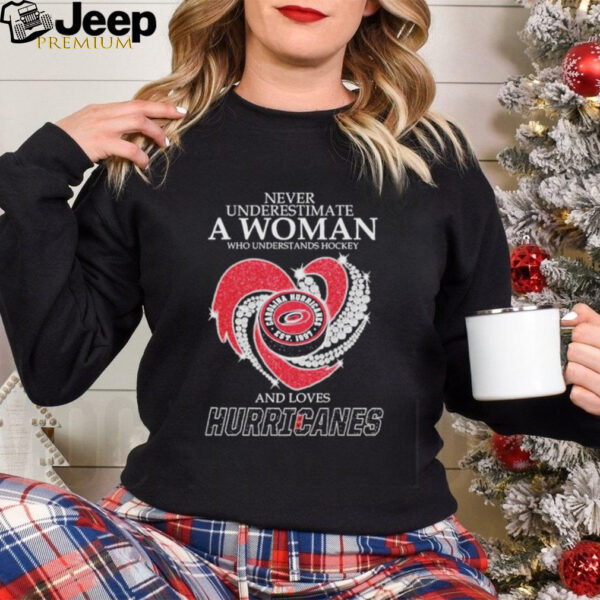 Never Underestimate A Woman Who Understand Hockey And Loves Carolina Hurricanes X Heart Diamond Shirt