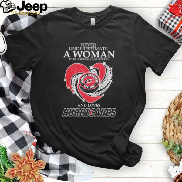 Never Underestimate A Woman Who Understand Hockey And Loves Carolina Hurricanes X Heart Diamond Shirt