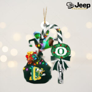 Oregon Ducks NCAA Custom Name Grinch Candy Cane Tree Decorations Christmas 2024 Ornament