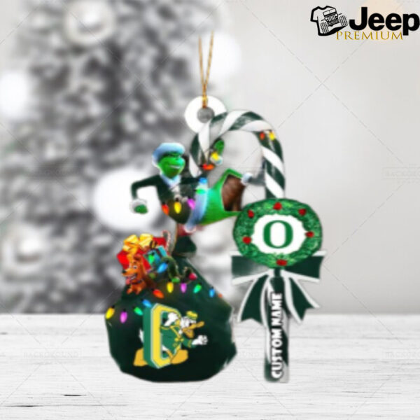 Oregon Ducks NCAA Custom Name Grinch Candy Cane Tree Decorations Christmas 2024 Ornament