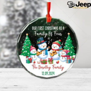 Our First Christmas As Family Of Four Glass Ornament 2024   Custom Snowman Design For Holiday DéCor