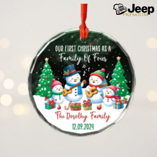 Our First Christmas As Family Of Four Glass Ornament 2024   Custom Snowman Design For Holiday DéCor