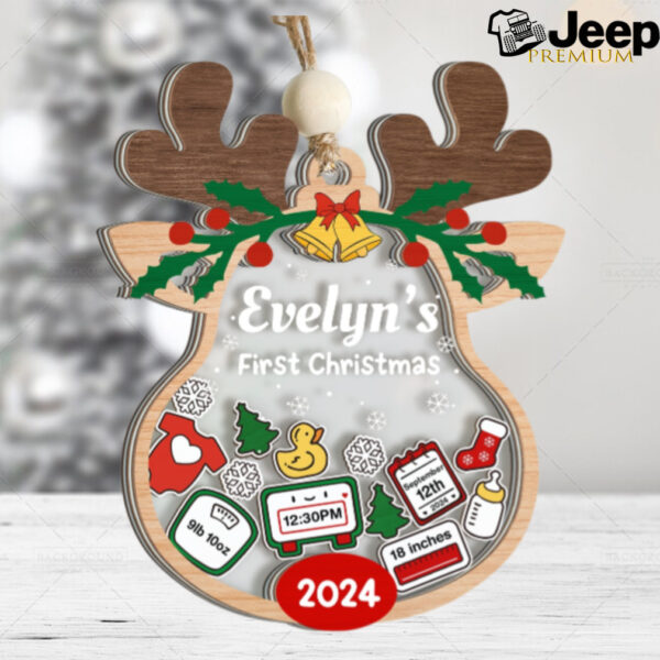 Personalized Baby’s First Christmas Ornament   Customized Baby Stats 5 Layered Wooden Ornament, Chirstmas Shaker Ornament, Gift for New Boys Girls Newborn Infant Toddler