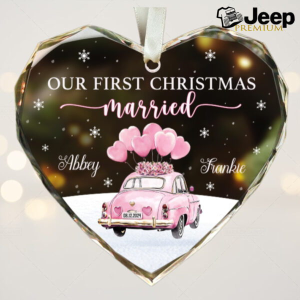 Personalized First Christmas Married Ornament – Heart Shape Keepsake for Newlyweds