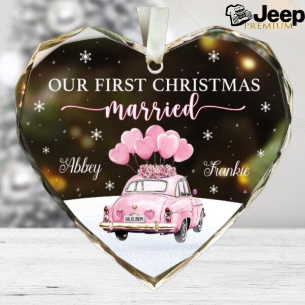 Personalized First Christmas Married Ornament – Heart Shape Keepsake for Newlyweds