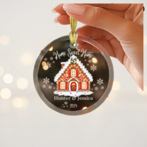 Personalized First Christmas New Home Ornament 2024 – Gingerbread House Custom Glass Ornament