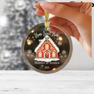 Personalized First Christmas New Home Ornament 2024 – Gingerbread House Custom Glass Ornament