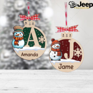 Personalized Snowman Christmas Ornament, Wooden custom name tags, Letter Name Ornament, Custom Snowman Family ornaments, Xmas Gift For Kids