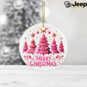 Pink Merry Christmas Ceramic Ornament