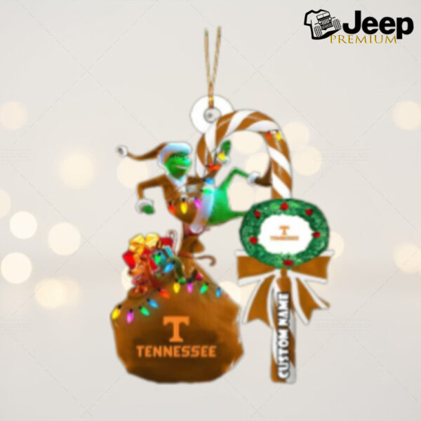 Tennessee Volunteers NCAA Custom Name Grinch Candy Cane Tree Decorations Christmas 2024 Ornament