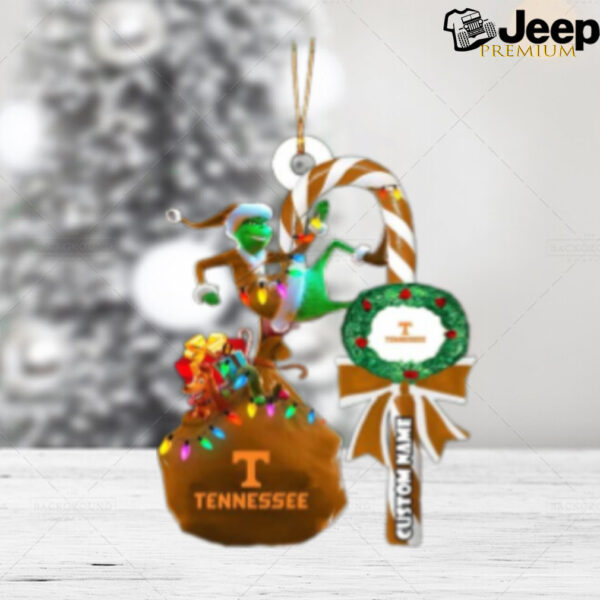 Tennessee Volunteers NCAA Custom Name Grinch Candy Cane Tree Decorations Christmas 2024 Ornament