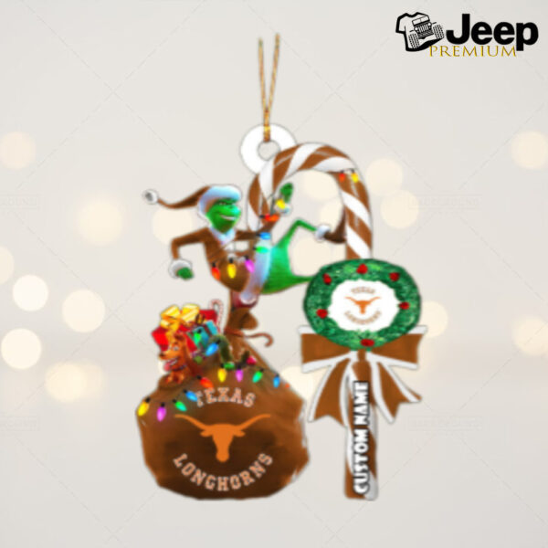 Texas Longhorns NCAA Custom Name Grinch Candy Cane Tree Decorations Christmas 2024 Ornament