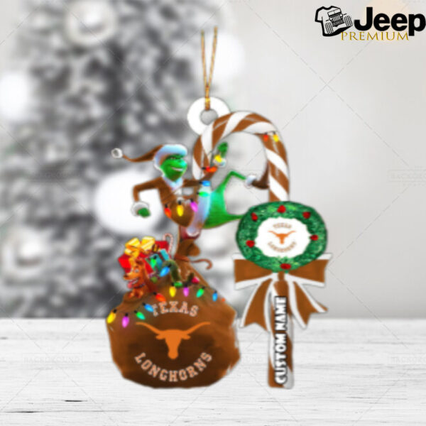 Texas Longhorns NCAA Custom Name Grinch Candy Cane Tree Decorations Christmas 2024 Ornament