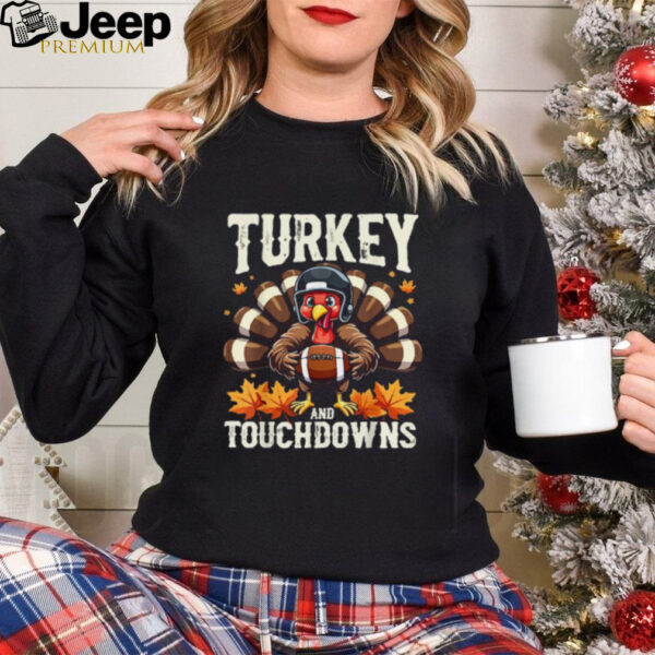 Turkey And Touchdowns Football Thanksgiving Shirts Men Boys T Shirt