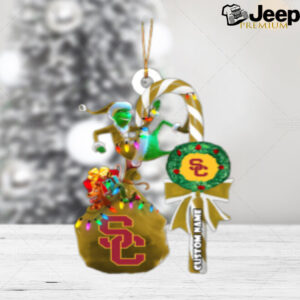 USC Trojans NCAA Custom Name Grinch Candy Cane Tree Decorations Christmas 2024 Ornament