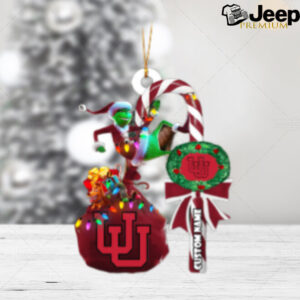 Utah Utes NCAA Custom Name Grinch Candy Cane Tree Decorations Christmas 2024 Ornament