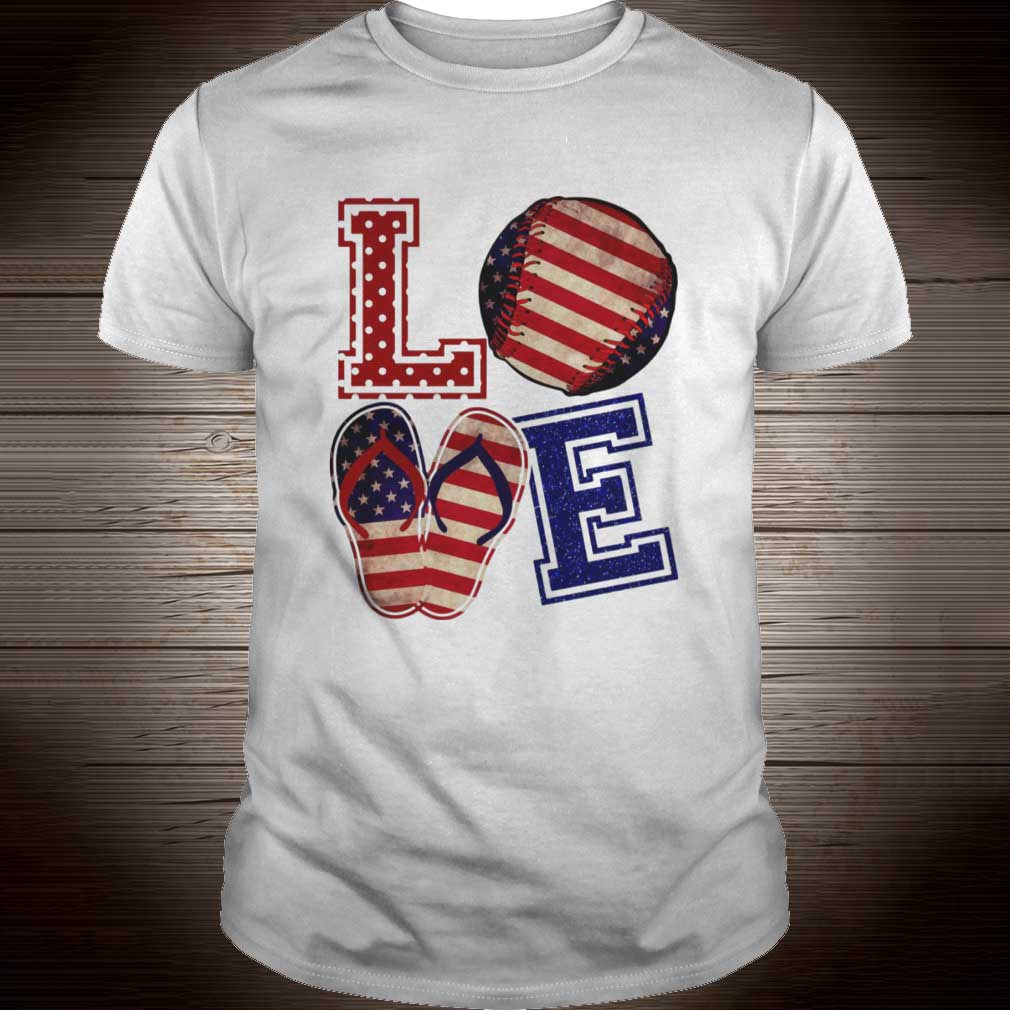 LOVE Baseball Softball Flip Flops USA Flag 4th Of July