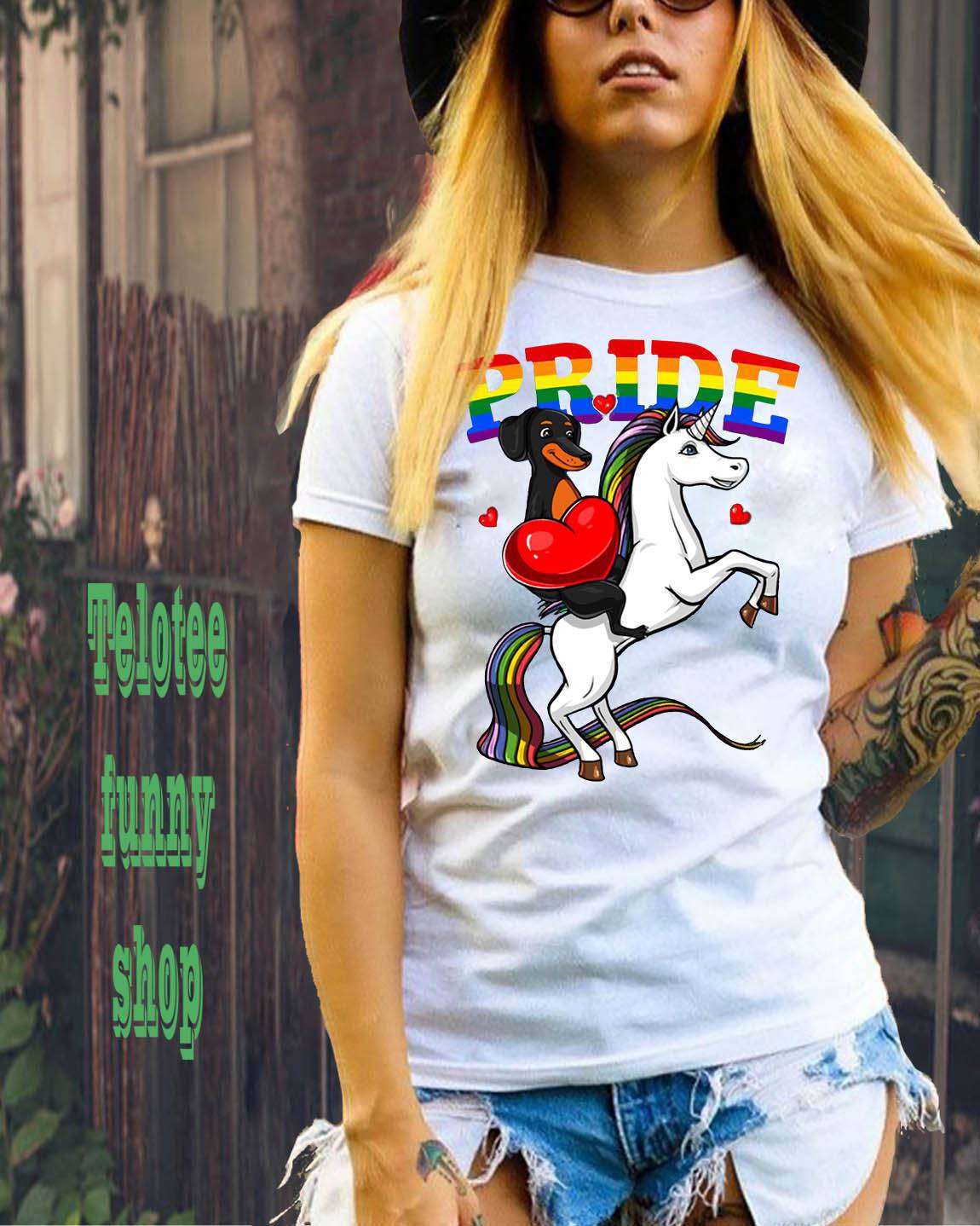 Pride Dachshund Riding Unicorn LGBT Pride