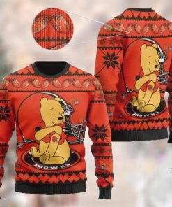 Cleveland Browns NFL American Football Team Logo Cute Winnie The Pooh Bear 3D Ugly Christmas Sweater Shirt For Men And Women On Xmas Days