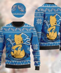 Detroit Lions NFL American Football Team Logo Cute Winnie The Pooh Bear 3D Ugly Christmas Sweater Shirt For Men And Women On Xmas Days
