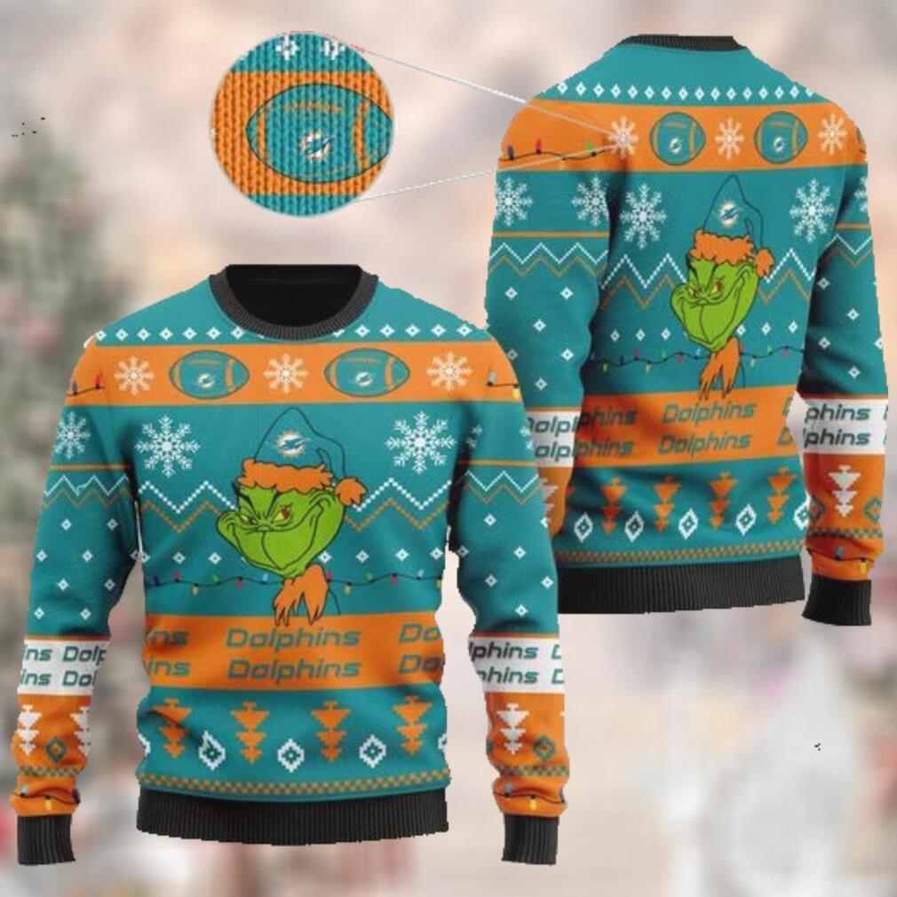 Miami Dolphins American NFL Football Team Logo Cute Grinch 3D Men And Women Ugly Sweater Shirt For Sport Lovers On Christmas Days