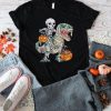 Skeleton Riding Mummy Dinosaur T rex Halloween Funny Pumpkin T Shirt 1