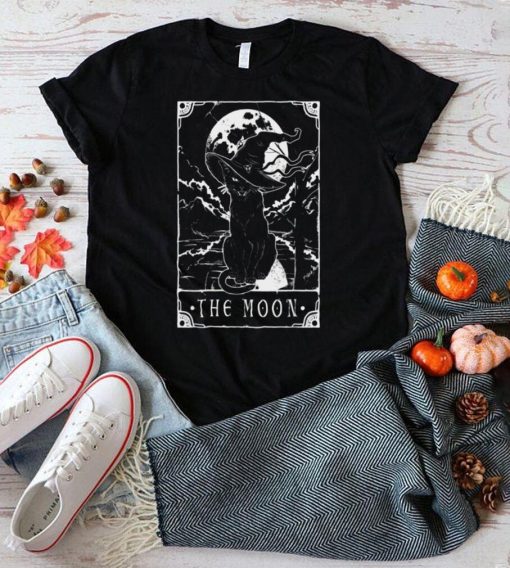 Tarot Card Crescent Moon And Black Cat Witch Hat Halloween Shirt