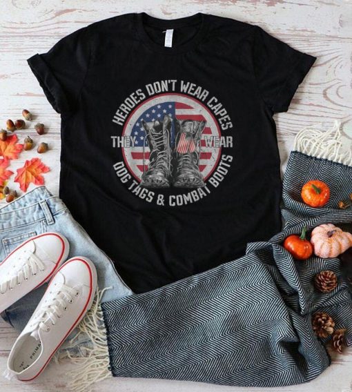 Heroes Dont Wear Capes American Flag Vetetan Dog Lover T Shirt