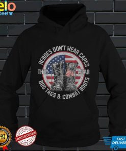 Heroes Dont Wear Capes American Flag Vetetan Dog Lover T Shirt