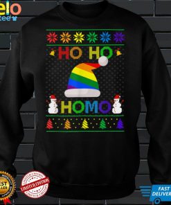 Official Ho Ho Homo Gay Christmas LGBT Rainbow Santa Hat Ugly Xmas T Shirt Hoodie, Sweat