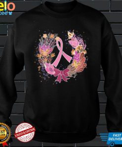 Official Womens Breast Cancer Awareness Wreath Pink Ribbon Essential T Shirt Hoodie, Sweat