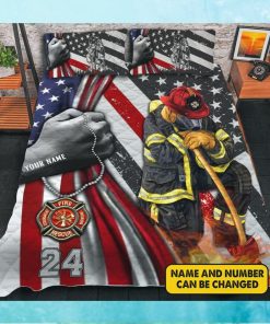 Firefighter Flag Personalized Quilt_ Quilt Combo Set , Name & Number c