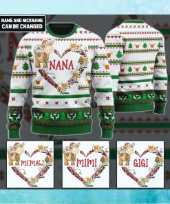 Personalized Grandma Reindeer Winter Christmas Wool Ugly Sweater Gift