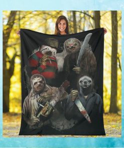 Sloth Horror Halloween Fleece Blanket Throw Halloween Blanket Merch Gift Ideas