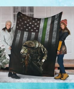 Thin Green Line American Flag Blanket Veterans Fleece Blanket
