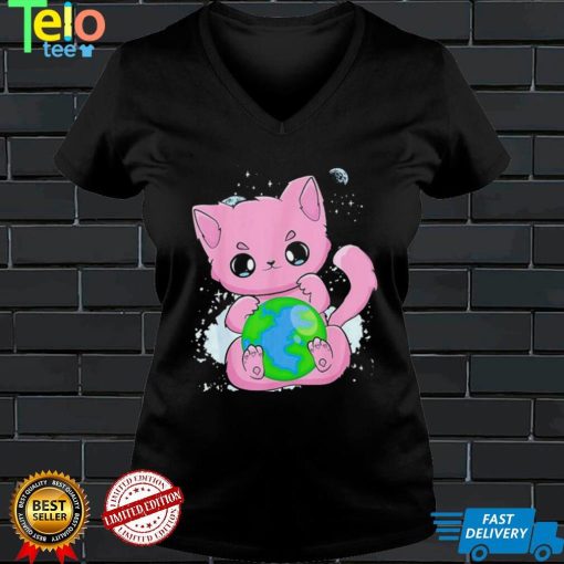 Black Cat Earth Day Globe Anime Neko Kitten T Shirt