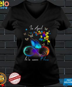 Butterfly Ribbon In April We Wear Blue Autism Awareness T Shirt