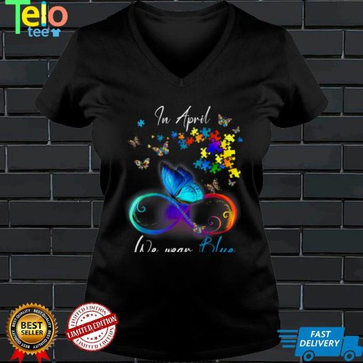 Butterfly Ribbon In April We Wear Blue Autism Awareness T Shirt