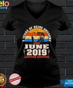 Kids Vintage June 2019 3 Year Old Fishing Lovers 3rd Birthday T Shirt