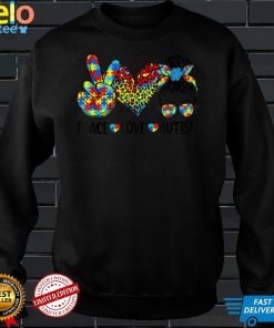 Peace Love Autism Mom Life Messy Bun Blue Autism Awareness T Shirt
