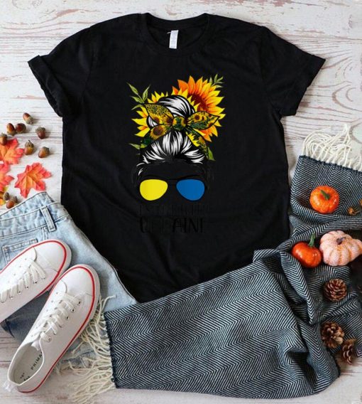 Womens I Stand With Ukraine Ukrainian Sunflower Messy Bun T Shirt